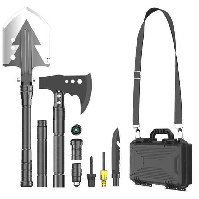 Pelle Pliante de Camping avec Ensemble de Hache de Survie Outil Multifonction Portable d'Urgence pour Randonnée