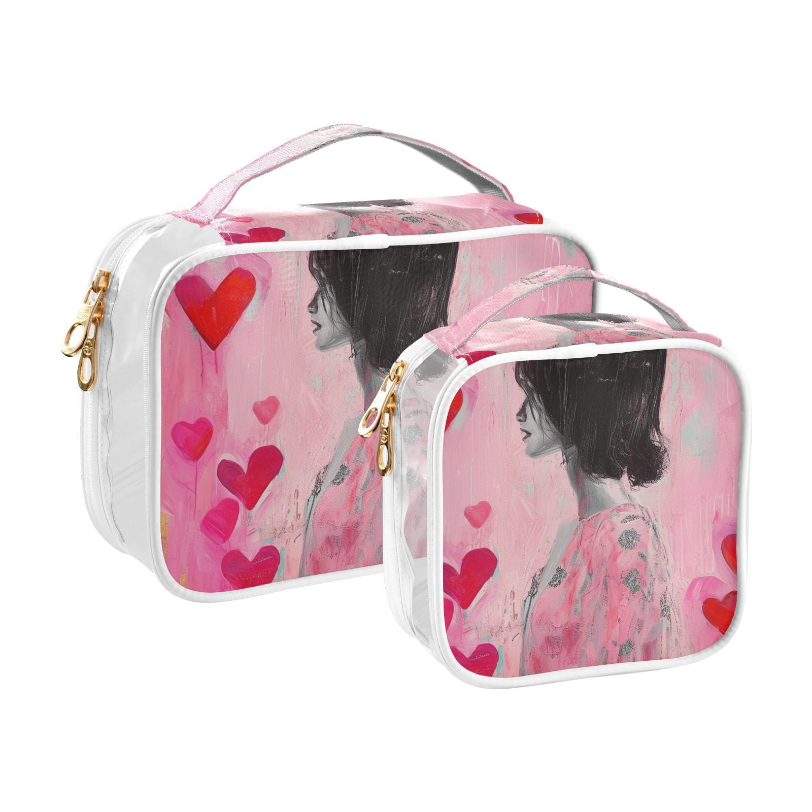 Clear Makeup Bags with Handle Large Opening 2 Pack Set Toiletry Bag Quart Size Bag, for Women Man Traveling Travel Essentials, Toiletries and Other. Girl Heart