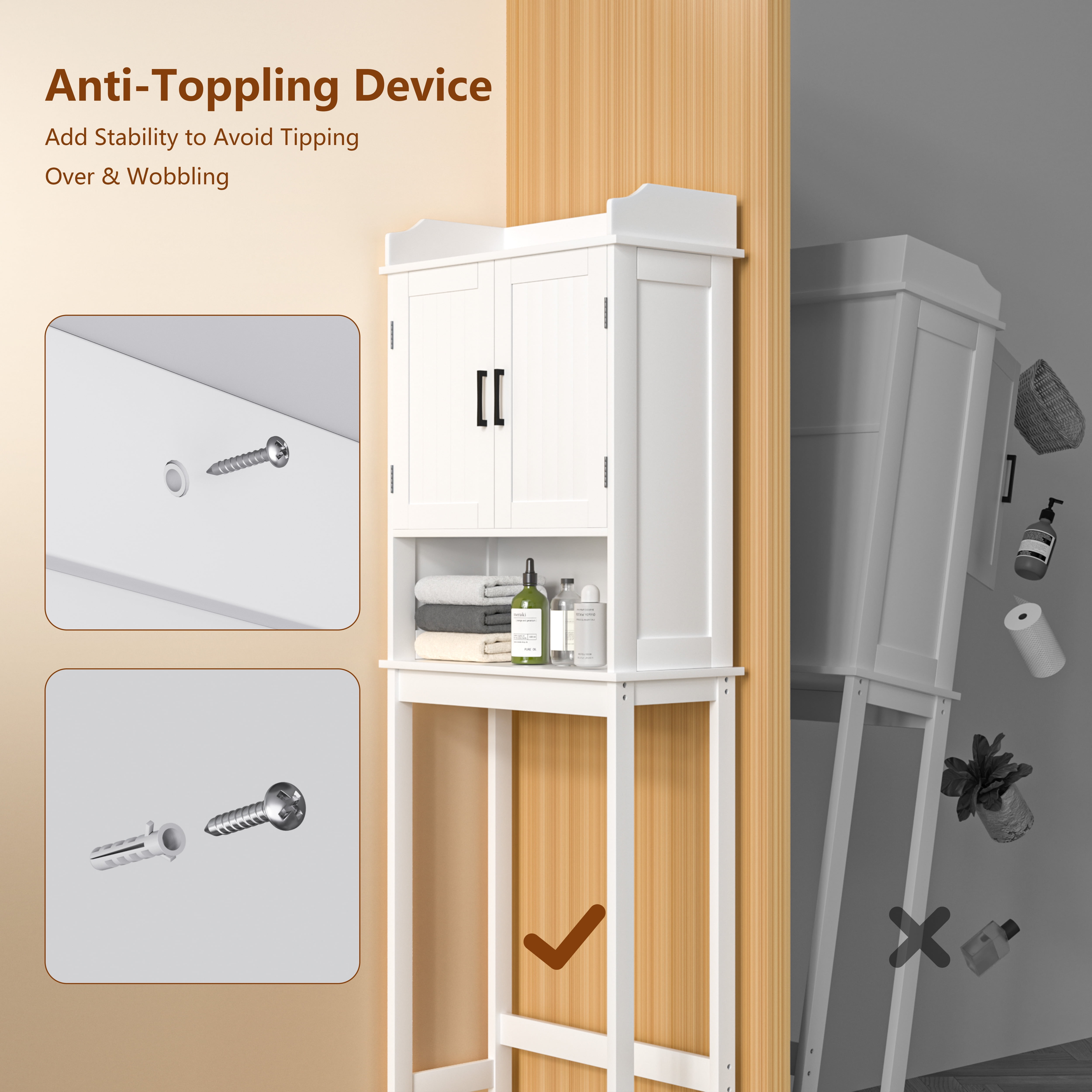 VEIKOUS Over the Toilet Storage Cabinet, Bathroom Space Saver W/ Adjustable Shelf & Rack, White