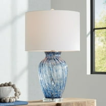 360 Lighting Electra 27 3/4" Tall Modern 3-Way Table Lamp Blue Finish Art Glass Single White Shade Living Room Bedroom Bedside House