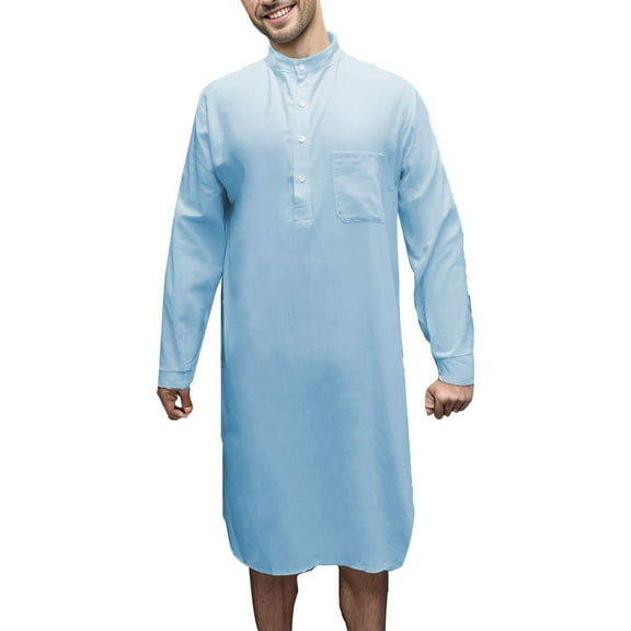 SWSMCLT Men's Long Sleeve Robe Loose Casual Bathrobe Long Pjs Cotton Thin Fall Summer House Coat Soft Comfy Sky Blue Small