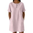 thumbnail image 2 of QUNYINEY Midi Women Summer Dresses Short Sleeve Striped Casual T-Shirt Dress Crew Neck with Pockets Button Loose Fit Dresses, 2 of 6