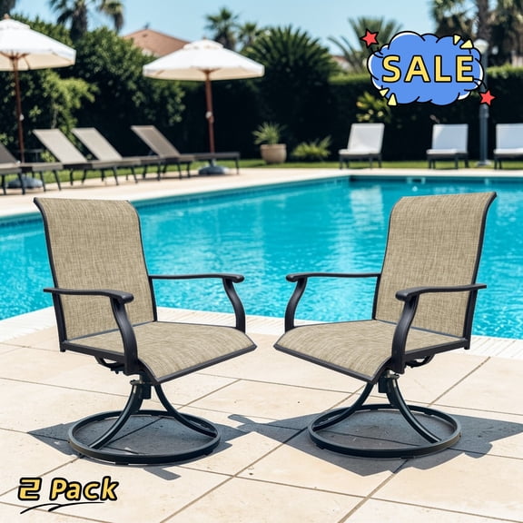 Hassch Patio Swivel Dining Chairs Set of 2, Outdoor Textilene Chair with High Back, Weather Resistant Textile Chair with Arm & Metal Frame for Lawn Garden Backyard Deck, Black & Brown