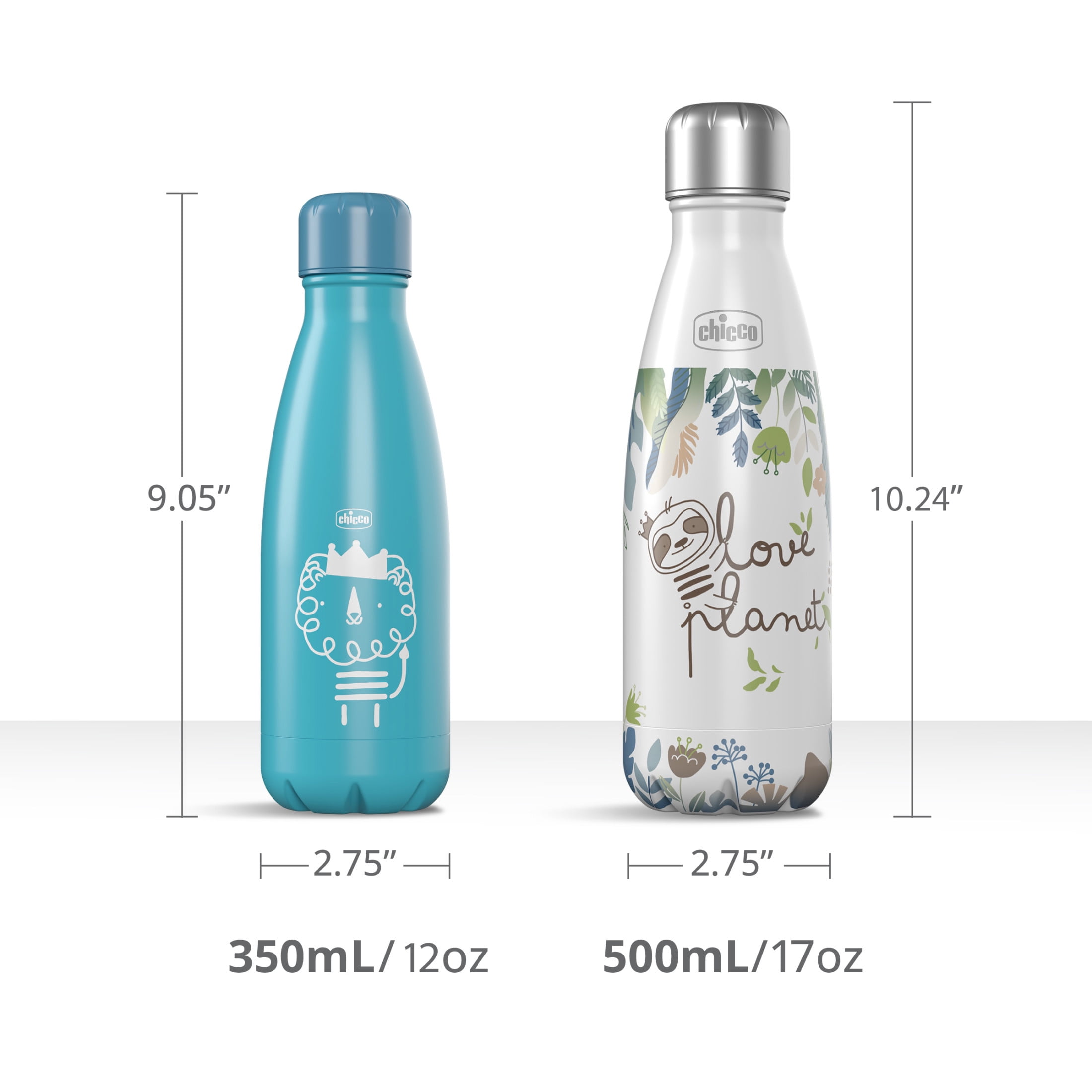 Chicco Stainless Steel Double Wall Vacuum Insulated Water Bottle, 4yr+ - Sloth, New