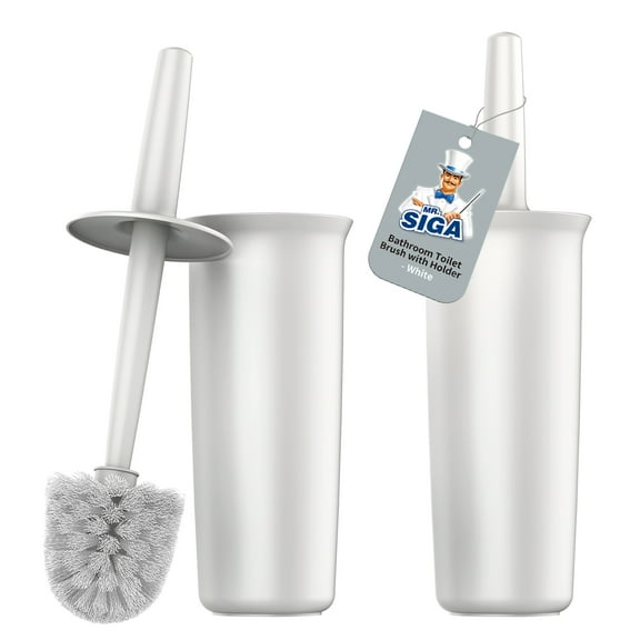 MR.SIGA Toilet Bowl Brush and Holder for Bathroom Cleaning, White, 2 Pack