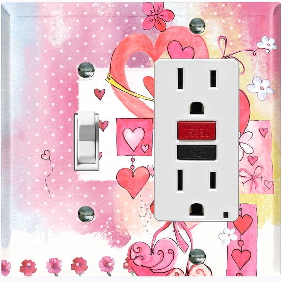 Metal Light Switch Wall Plate Outlet Cover (Love Ornament Heart Balloons Pink - Single Toggle Single Rocker)