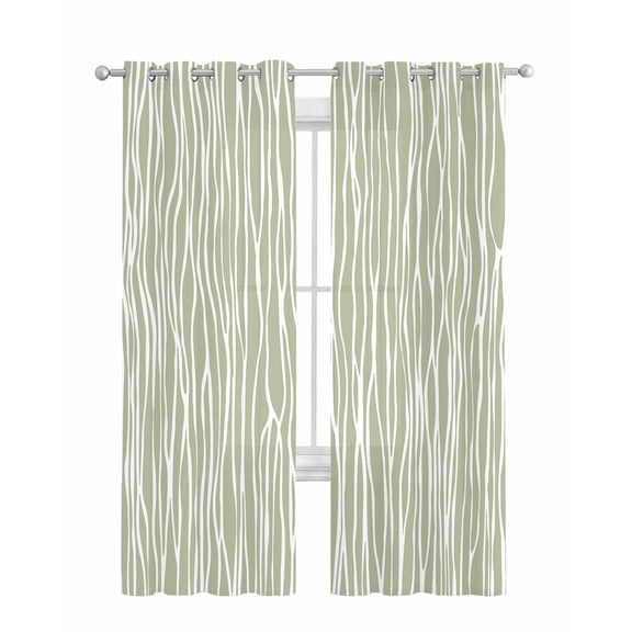 Green Waves Stripes Sheer Curtains 63 Inch Length 2 Panels Set for Living Room/Bedroom, Vintage Minimalist Lines Texture Kitchen Curtains Grommet Semi-Sheer Curtains Window Treatments 42"x63"x2