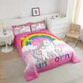 thumbnail image 3 of Erosebridal Unicorn Bedding Twin Kawaii Rainbow Unicorn Comforter Galaxy Stars Comforter Set White Horse Floral Down Comforter Reverse Fantasy Room Decor Pink Unicorn Gift,2Pcs, 3 of 4