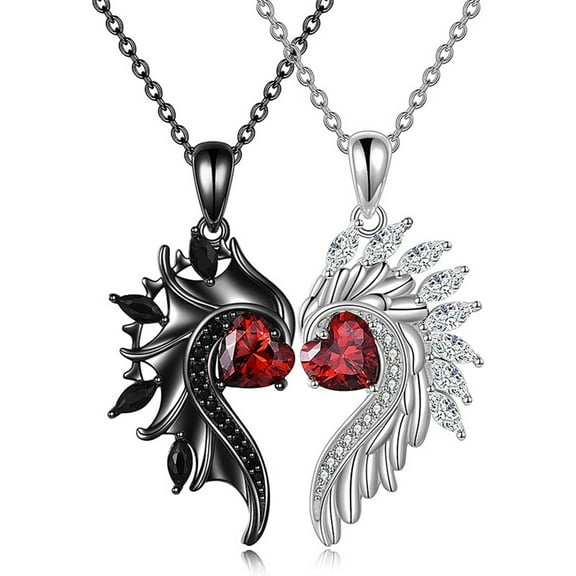 HUANLEDASH 1/2 Pcs Couple Necklaces Wing Shape Rhinestone Decor Love Symbolization Demon Angel Matching Necklace Valentines Day Gift Pendant Necklace