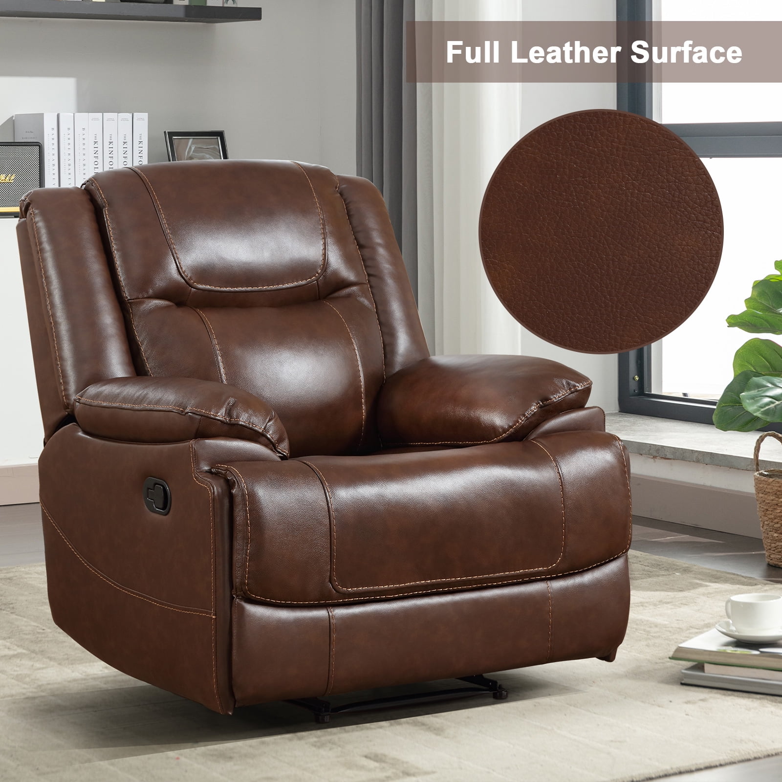 Bonzy Home 37.4" Wide Genuine Leather Manual Zero Headroom Recliner Home Theater
