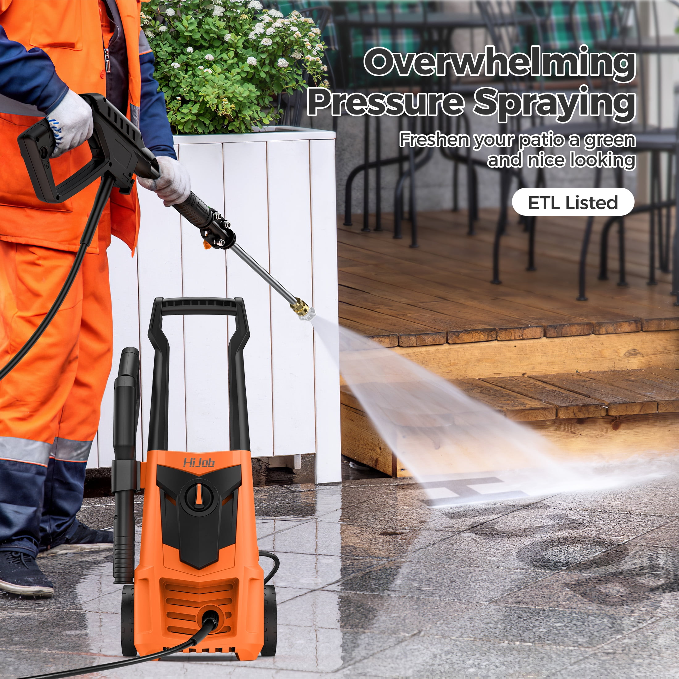 HIJOB Electric 3000 PSI Pressure Washer w/ 20 ft Hose, 4 Quick Connect Nozzles, Foam Cannon, Portable to Clean Patios Cars Fences Driveways