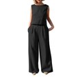 thumbnail image 2 of WCJM Black Womens Large Plain Sleeveless Trousers Suit Cotton Linen Casual Long Sleeved Loose Cotton Suit, 2 of 7