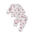 thumbnail image 2 of Aojekbee Baby Girls 2-piece Outfit, Bow Print Long Sleeve Crew Neck Sweatshirt with Elastic Waist Sweatpants Fall Clothes, 2 of 10
