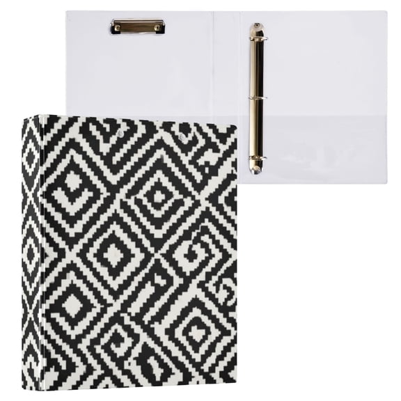 Hard Shell Ring Binder With Clip Holds 200 Sheets Office Home Organization Black&white Llines Pattern
