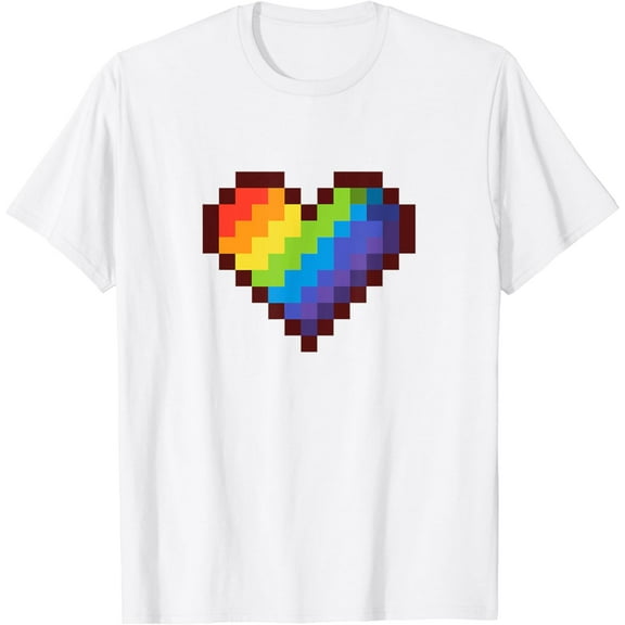 Gaymer LGBT Retro Pride Shirt Gay Gamer Rainbow Pixel Heart T-Shirt