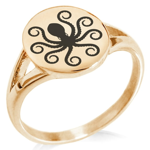 Stainless Steel Legendary Kraken Minimalist Oval Top Polished Statement Signet Ring