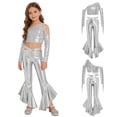 thumbnail image 6 of YiZYiF Girls Sequin Tassel Crop Top and Metallic Flared Pants Shiny Rave Party Shows Jazz Disco Dance Outfit Set Silver 14, 6 of 7