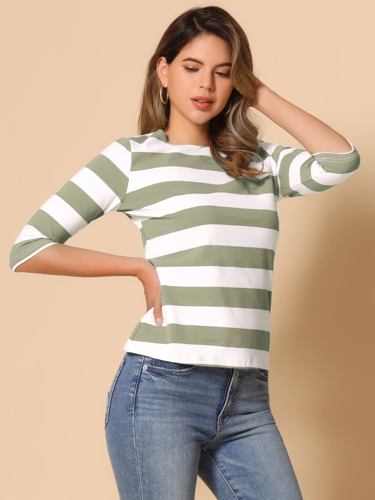 DARING DIVA Women's Halloween Costume Boat Neck Top T-Shirts L Bean Green White