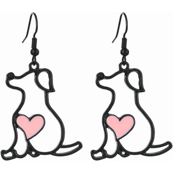 Lovely Hollow Out Dog Drop Dangle Earrings for Women Gold-Toned Cute Puppy Dogs Heart Dangling Fish Hook Earring Lightweight Fashion Animal Halloween Christmas Jewelry for Pet Lover