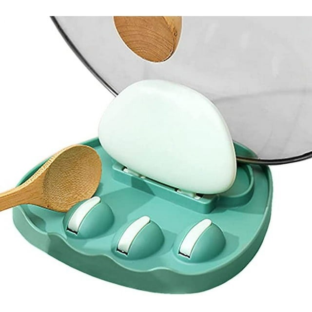 Jinsinto Spoon and Lid Rest with Hooks, Griddle accessories for Kitchen Counter, Utensil Holder for Cooking Spatula Ladle Spoon Accessories (Green)