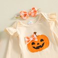 thumbnail image 6 of Cjfdfynewborn Baby Girl Halloween Outfit Pumpkin Ghost Embroidered Romper Plaid Pants And Bow Headband Three Piece Set Infant Cute My First Halloween Fall Winter Outfit, 6 of 9
