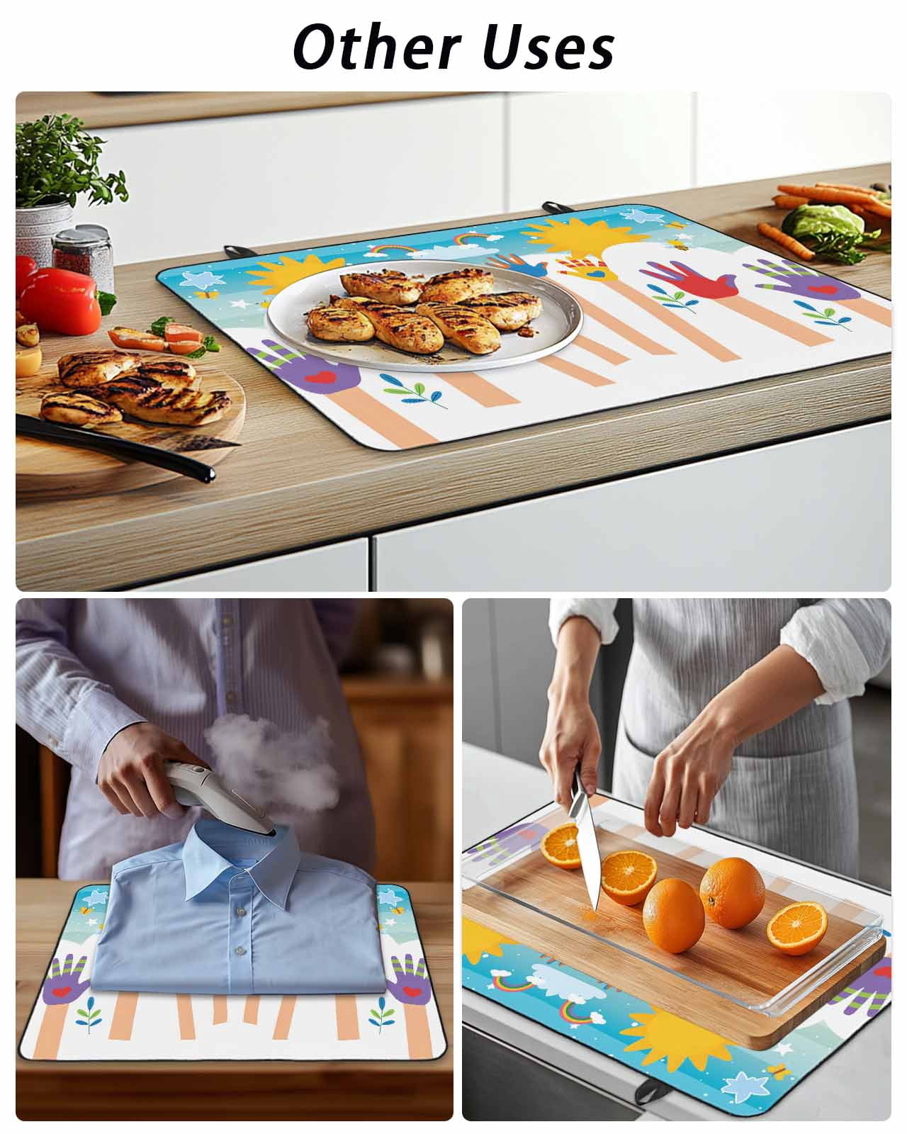 Stove Top Covers for Electric Stove, Colorful Love Heart Hand Glass Stovetop Cover Protector, Rainbow Sky Cartoon Kids Hands Induction Cooktop Protector Oven Mat for Kitchen Countertop 24"x21"