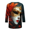 thumbnail image 6 of Mifsaly Women's 3/4 Sleeve Mardi Gras Tops Color Block Glittery Print Blouse Casual Loose Fit T-Shirt Funny Festival Celebration Party Shirts Spring Summer Dance Fashion Streetwear L, 6 of 6