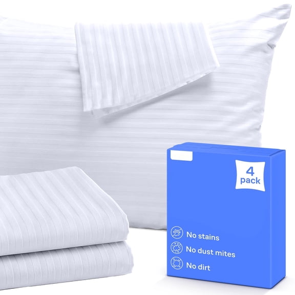 Pillow Protectors Standard Size 4 Pack with Zipper, Hypoallergenic and Breathable Pillow Covers for Allergy Relief, Soft Shield Against Sweat Stains and Dust Mites for Healthy Sleep, White