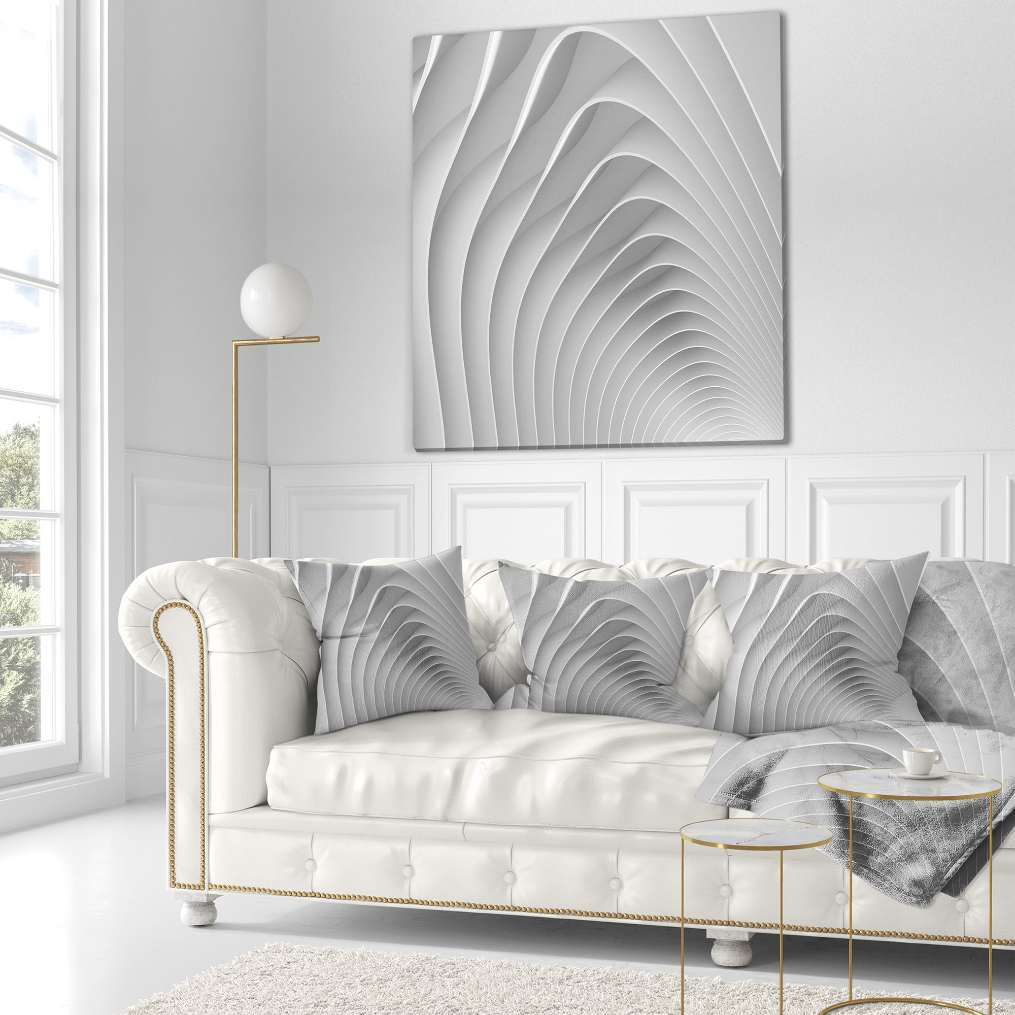 Designart Fractal Bulgy White 3D Waves - Contemporary Throw Pillow - 18x18