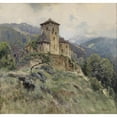 thumbnail image 2 of Fritz Lach 13x12 Gold Ornate Wood Frame and Double Matted Museum Art Print Titled - Burg Groppen Tonsin's Bei Overvelach (1924), 2 of 4