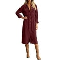thumbnail image 6 of Women's Fall Corduroy Dress Vintage Button Up Midi Dress, Collared Long Sleeve Work Dresses, 6 of 6