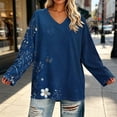 thumbnail image 4 of CHGBMOK Women's Plus Size Floral Print Pullover Long Sleeve V Neck Tops Casual Loose Fit T Shirts, 4 of 6