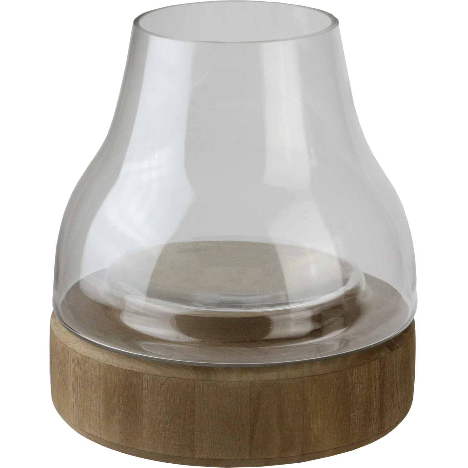 10.25" Transparent Glass Pillar Candle Holder with Wooden Base