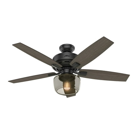 Hunter - Bennett Indoor Ceiling Fan With Light, Remote, 52-inch, Matte Black, Rustic-style, 3-speed WhisperWind Motor, 54187, for living rooms, bedrooms, home offices, kitchens