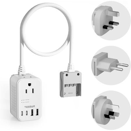220 to 110 Voltage Converter US to Europe, International Travel Power Adapter with 4 USB Ports(2 USB C), 2 AC and EU/UK/AU Plug Universal Power Converter Adapter Combo, Step Down Transformer