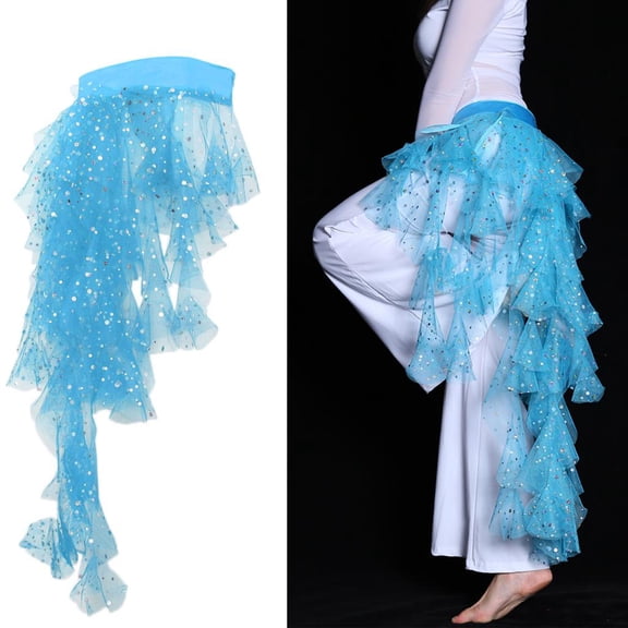 Belly Dancing Sequins Tassel Hip Skirt Waist Wrap Belt Hip Dancewear Blue