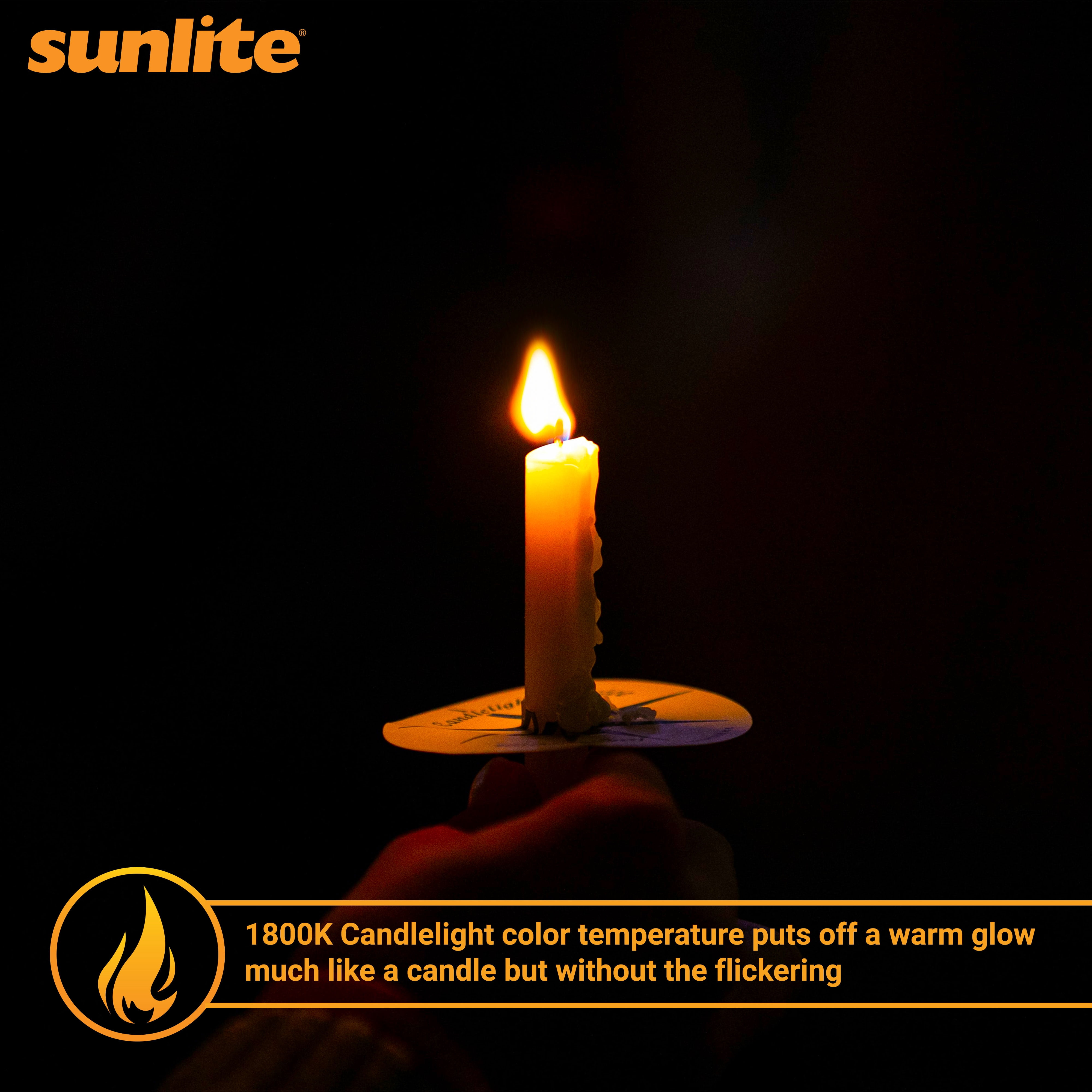Sunlite LED CA11 Flame Tip Chandelier Light Bulb, 4 Watts (40W Equivalent), Medium E26 Base, Dimmable, Edison Style, 1800K Candle Light, 6 Pack