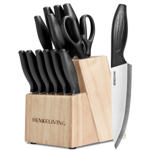 HENKELIVING Knife Set 13PC Kitchen Knife German Stainless Steel Knives with Sharpener Ergonomic Handles Perfect Housewarming Gift Black