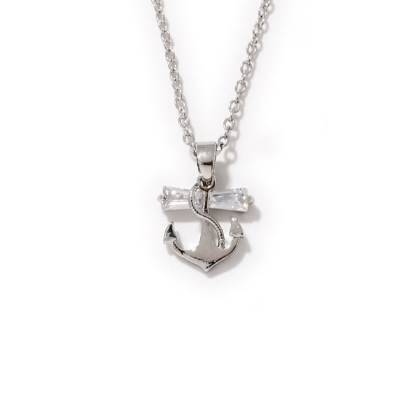 Large Beautiful Anchor Pendant Statement Chunky Rhinestone Necklace for Women 18" Chain White And Navy Blue