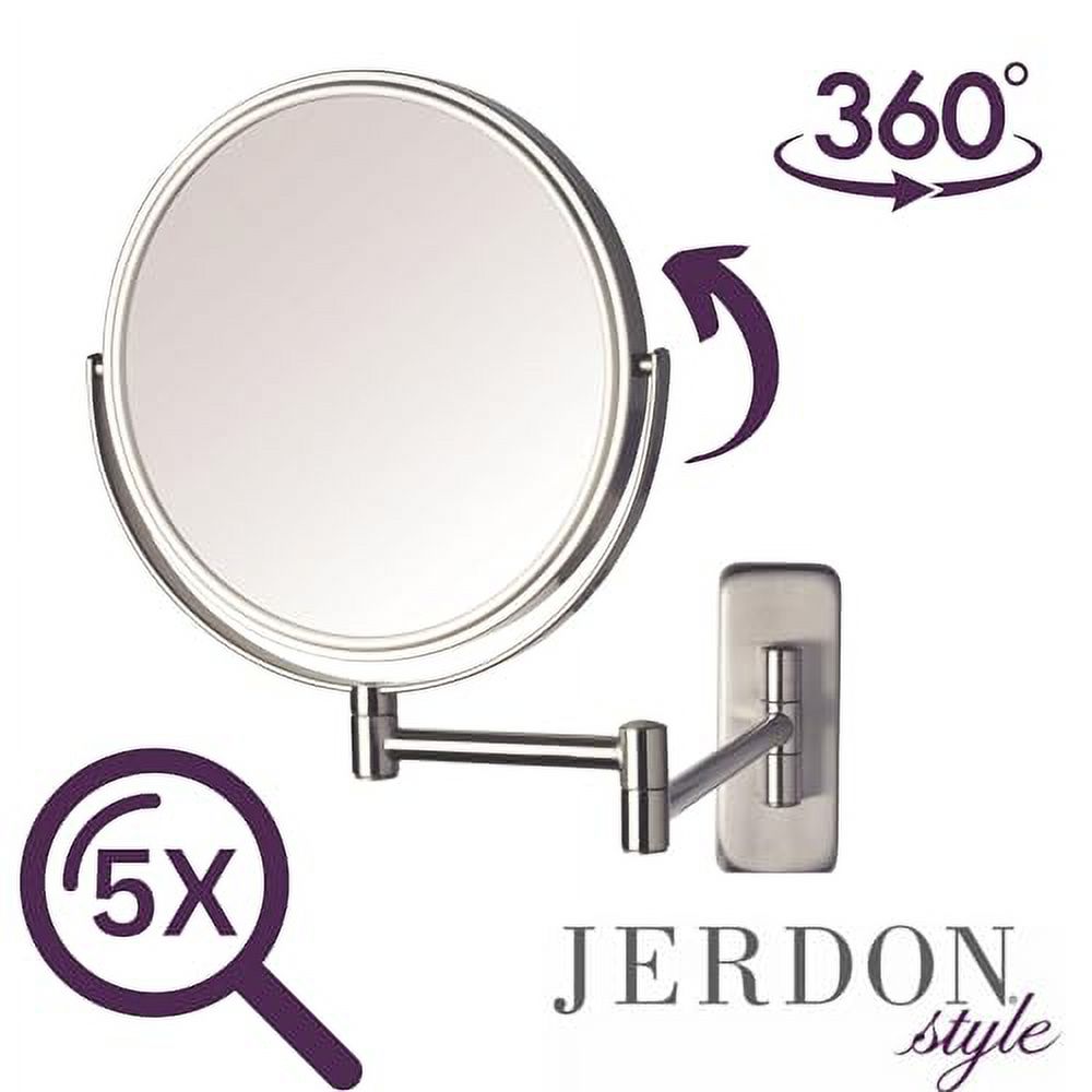 Jerdon 5X Magnifying Wall Mount Mirror, 8-Inch, Nickel photo 4