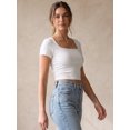 thumbnail image 4 of INSPIRE CHIC Women's Square Neck Short Sleeve Top Soft Summer Tee L White, 4 of 6