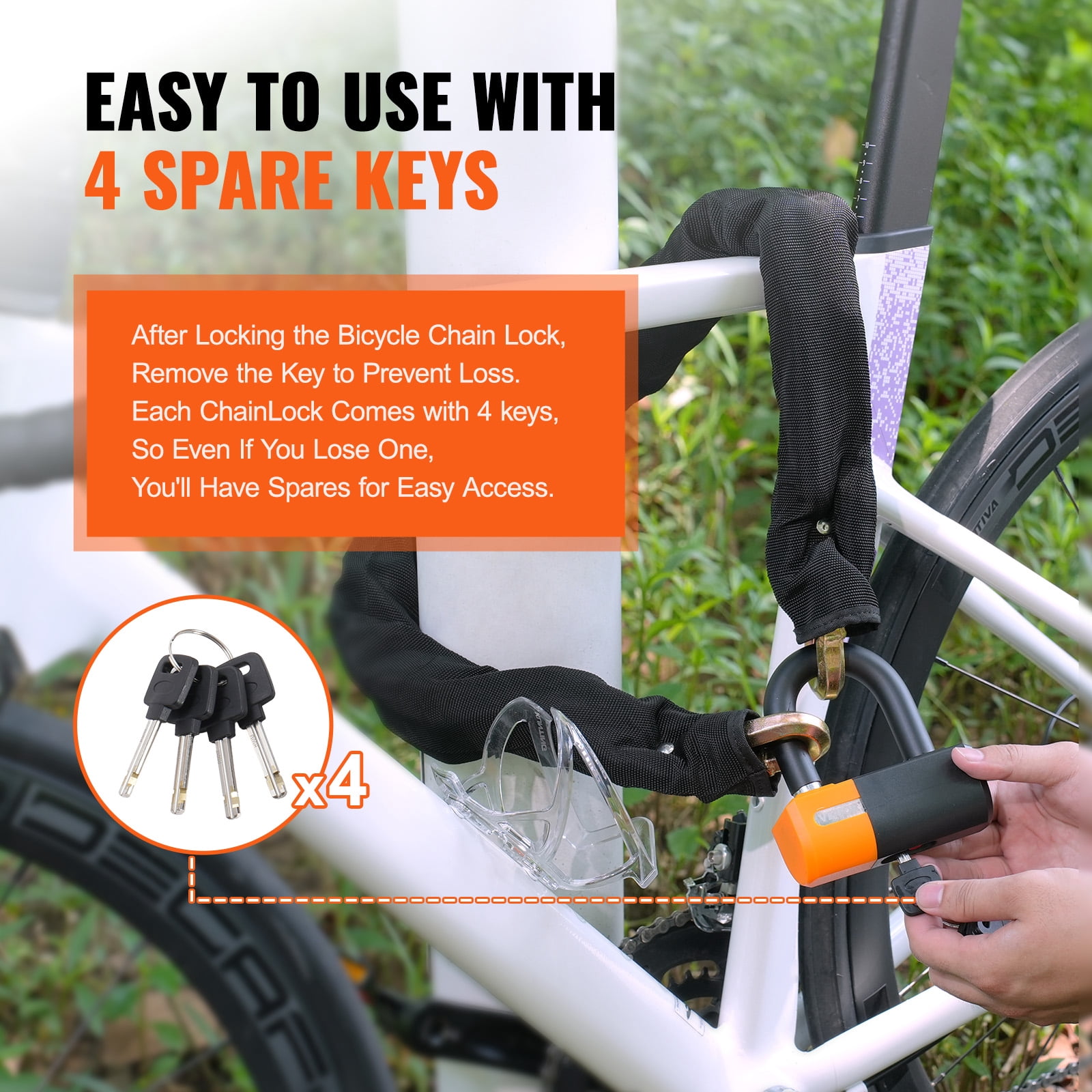 VEVOR Bike Chain Lock, 3.28 Ft Bicycle Chain Lock with 4 Keys, Heavy Duty Metal Steel Anti-Theft High Security Bike Locks, Perfect for Bike, Motorcycle, Scooter, Bicycle, Door, Fence or Gate, 14mm