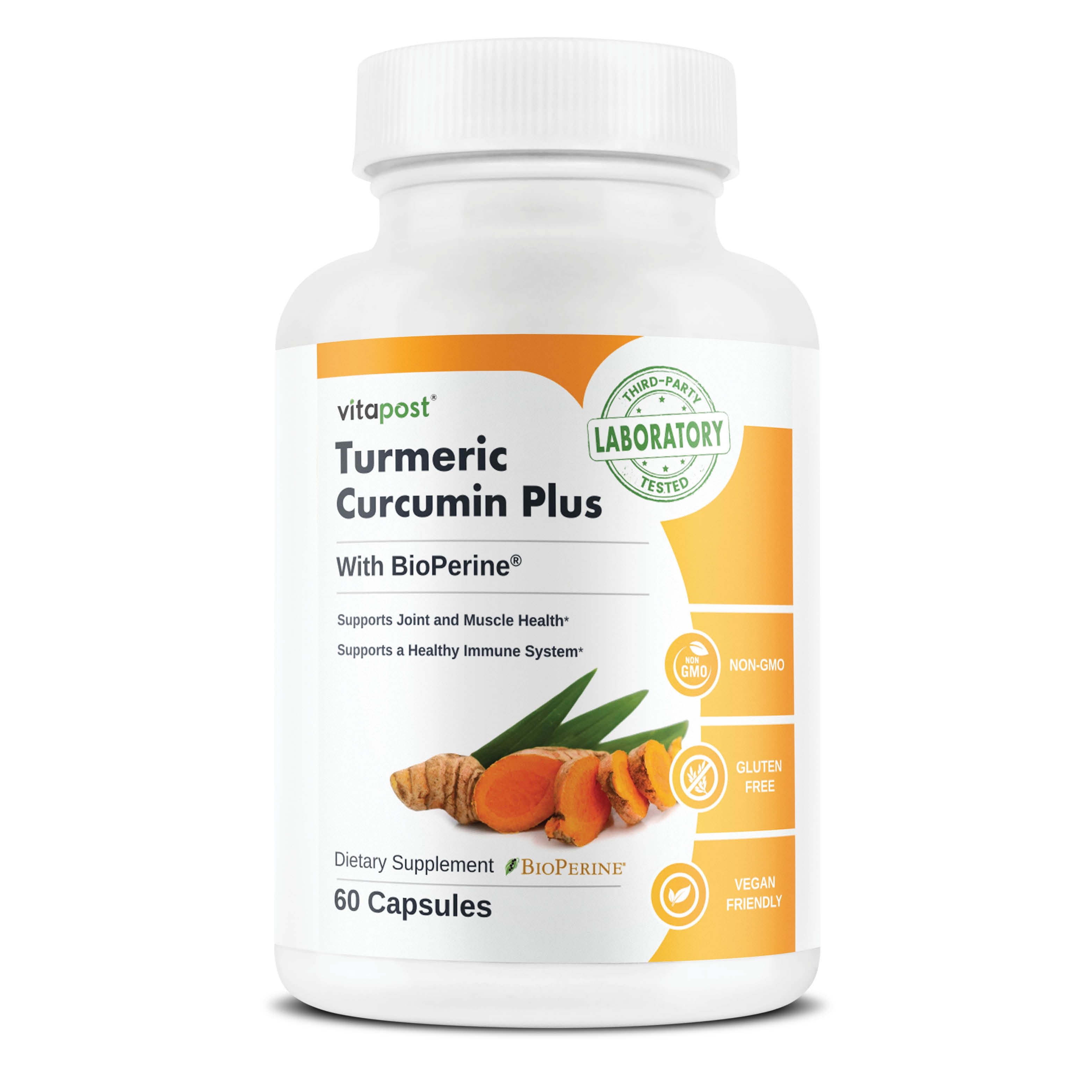 VitaPost Turmeric Curcumin Plus Supplement for Joint, Muscle, Immune System Support - 60 Capsules