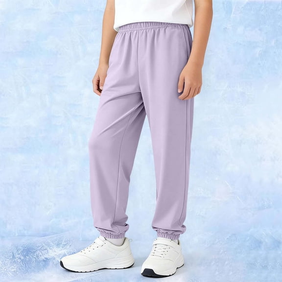 Boys Girls Cargo Joggers Trousers Kids Elasticated Waist School Jogging Pants Thin Lightweight Quick Dry 3-14 Years Purple 7-8 Years