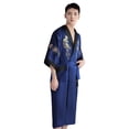 thumbnail image 2 of Vjnyvs Mens Rayon Silk Kimono Robe Mens Japanese Silk Dragon Bathrobe Chinese Kimono Robe Men Open Front Long Cloak with Belt, 2 of 7