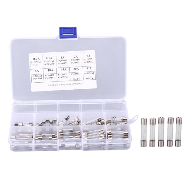 Kit de tubo fusible, 100 piezas 5 x 20 mm 6 x 30 mm kit de surtido de tubo