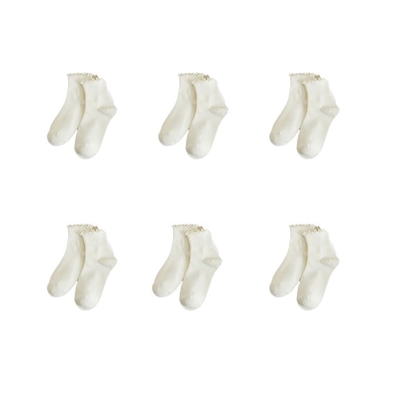AUQ 6Pcs Ruffle Socks,High Elastic Sock Cuff Ruffle Socks Woman,Reinforced Heel Flat Seams White Ruffle Socks