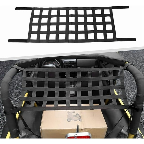 Cargo Net for Jeep Wrangler, Mesh Cargo Netting Top Hammock Roof Net Compatible with Jeep Wrangler YJ TJ JK JKU JL JLU Gladiator JT 1987-2023 (Black)