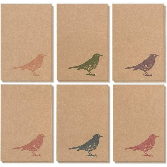 36 Pack All Occasions Assorted Blank Note Cards Greeting Cards Bulk Box Set - 6 Colorful Rustic Bird Designs - Blank on the Inside Notecards with Envelopes Included - 4 x 6 inches