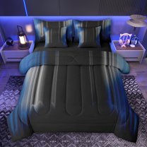 jejeloiu Minimalism Geometric Strips 7-Piece Twin Bedding Sets,Blue Gray Black Bedding Comforter Set For Adults Reversible